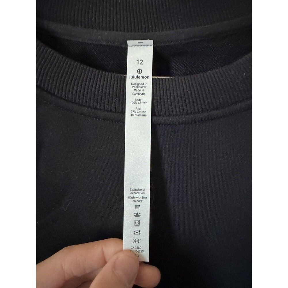 Lululemon Perfectly Oversized Crew Sweatshirt Black Cotton Terry Sz 12 Pullover - Picture 2 of 4